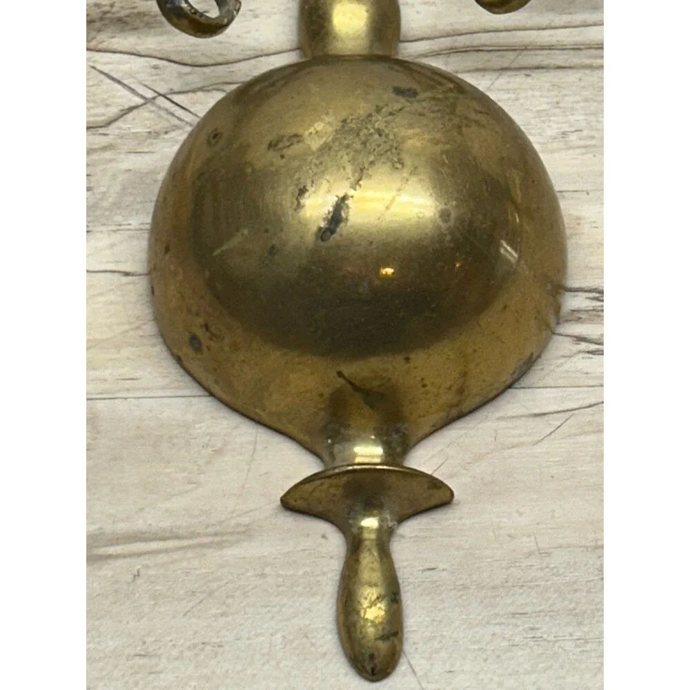 Vtg Solid Brass Double Arm Wall Sconse Candle Holder Dutch Colonial Style